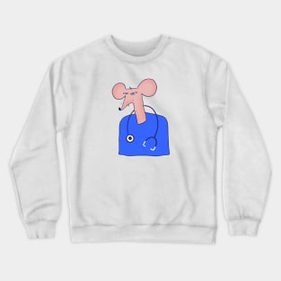 Funny and suspicious skinny rat doctor in blue sweater. Crewneck Sweatshirt